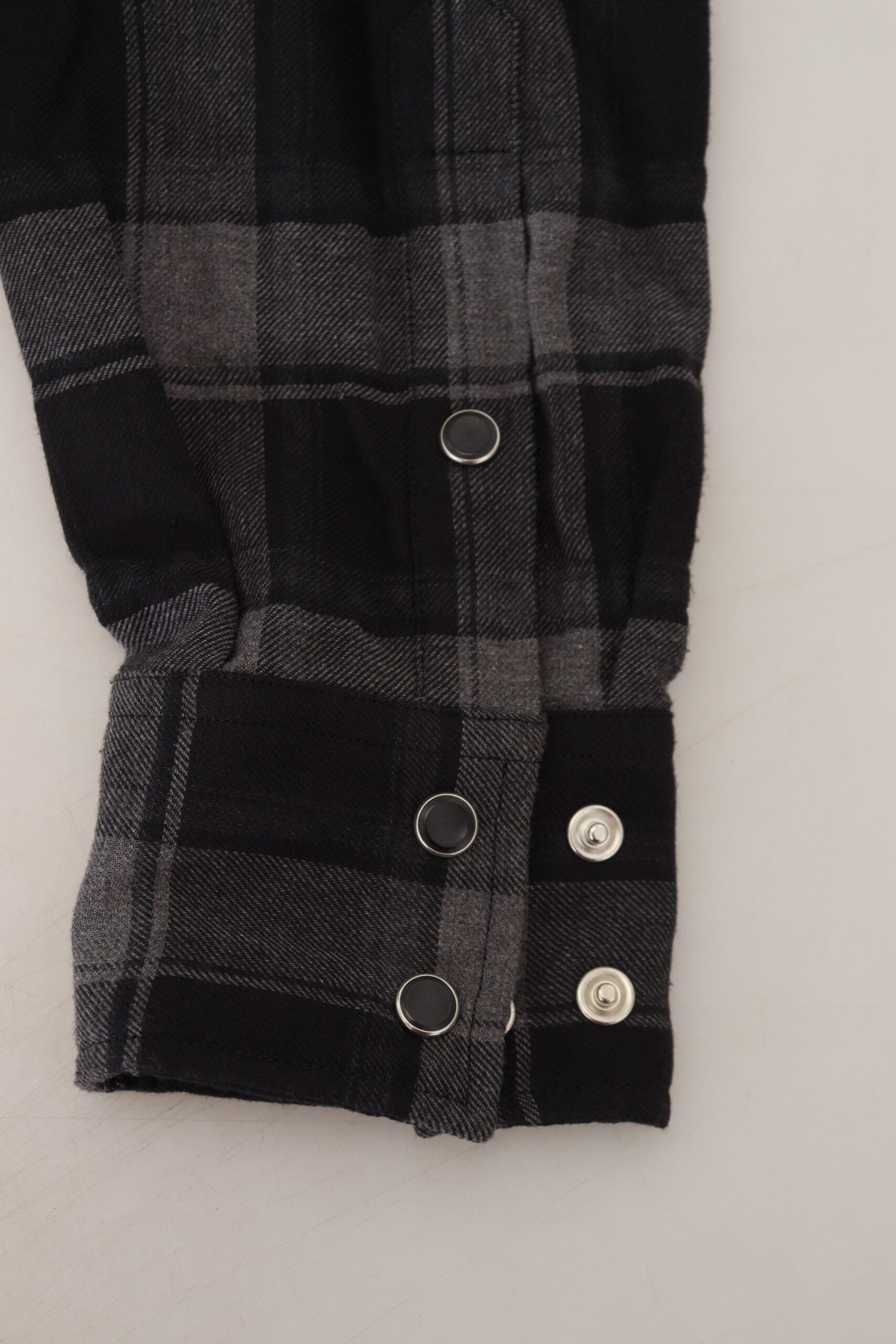 Dolce & Gabbana Black Gray Check Men Long Sleeves Shirt by Dolce & Gabbana