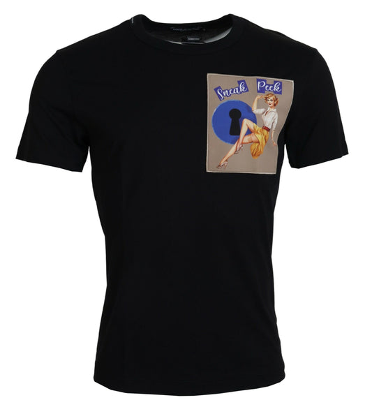 T-shirt en coton noir Dolce &amp; Gabbana Chic pour l'homme moderne