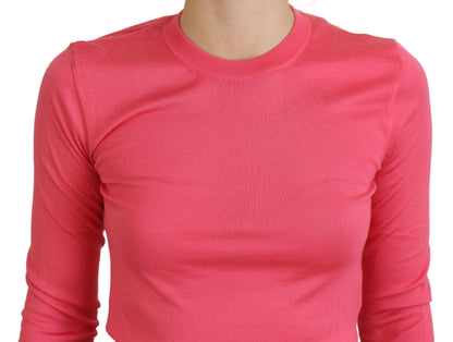 Dolce & Gabbana Pink Silk Cropped Crewneck Pullover Sweater by Dolce & Gabbana