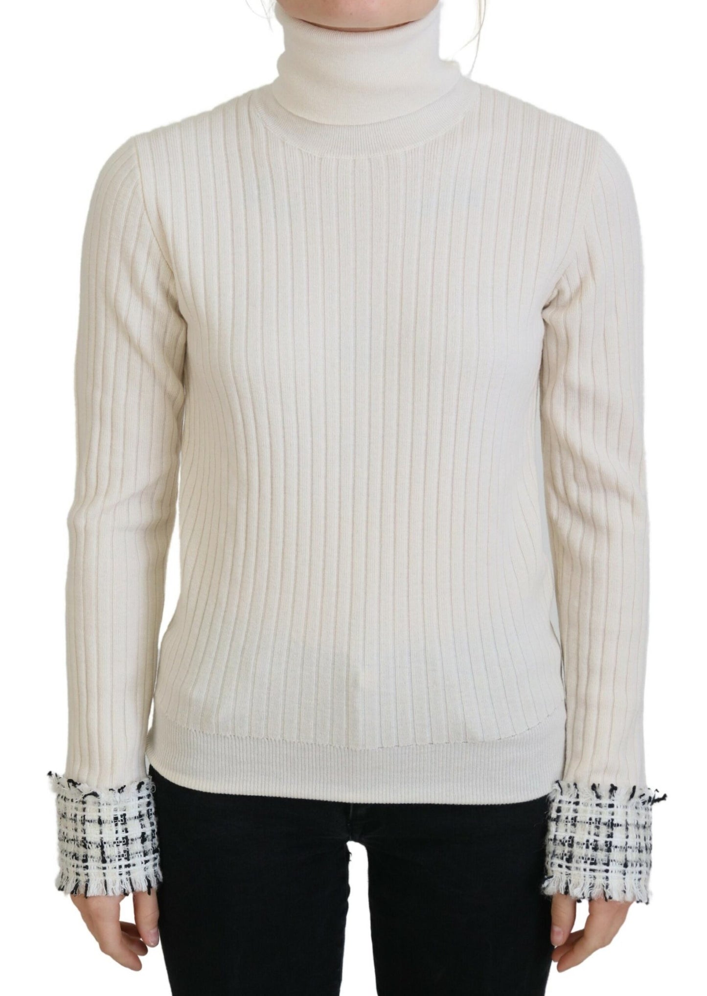 Dolce & Gabbana Ivory Turtleneck Distressed Cuff Pullover Sweater by Dolce & Gabbana