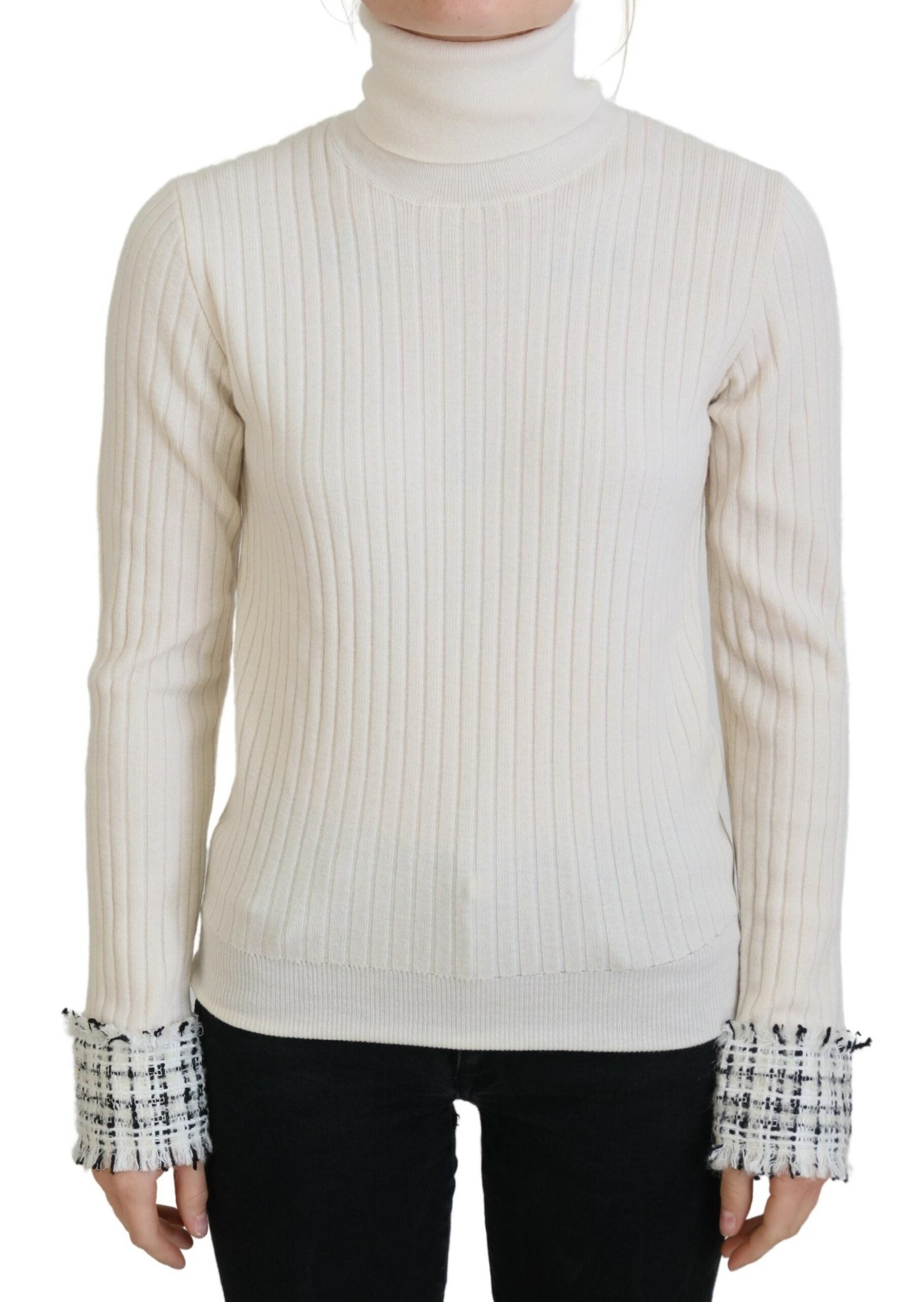 Dolce & Gabbana Ivory Turtleneck Distressed Cuff Pullover Sweater by Dolce & Gabbana