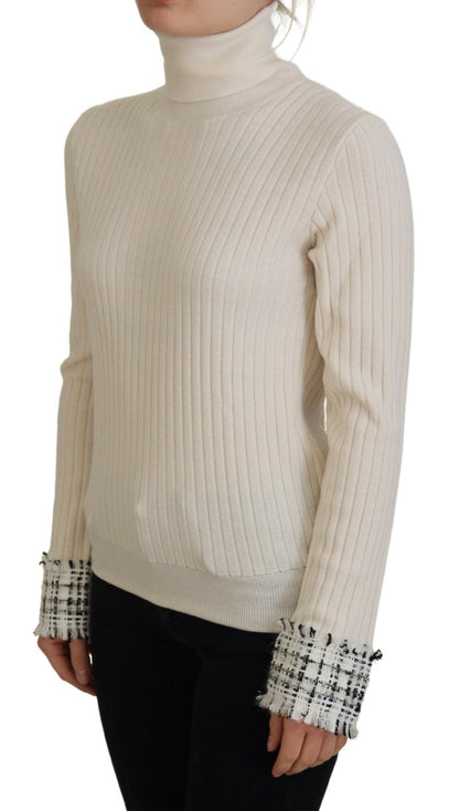 Dolce & Gabbana Ivory Turtleneck Distressed Cuff Pullover Sweater by Dolce & Gabbana