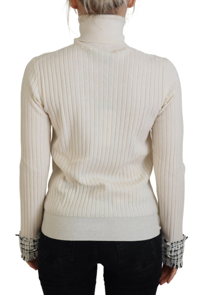Dolce & Gabbana Ivory Turtleneck Distressed Cuff Pullover Sweater by Dolce & Gabbana