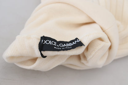 Dolce & Gabbana Ivory Turtleneck Distressed Cuff Pullover Sweater by Dolce & Gabbana