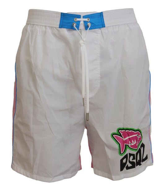 Short de bain Dsquared² Chic imprimé blanc et rose