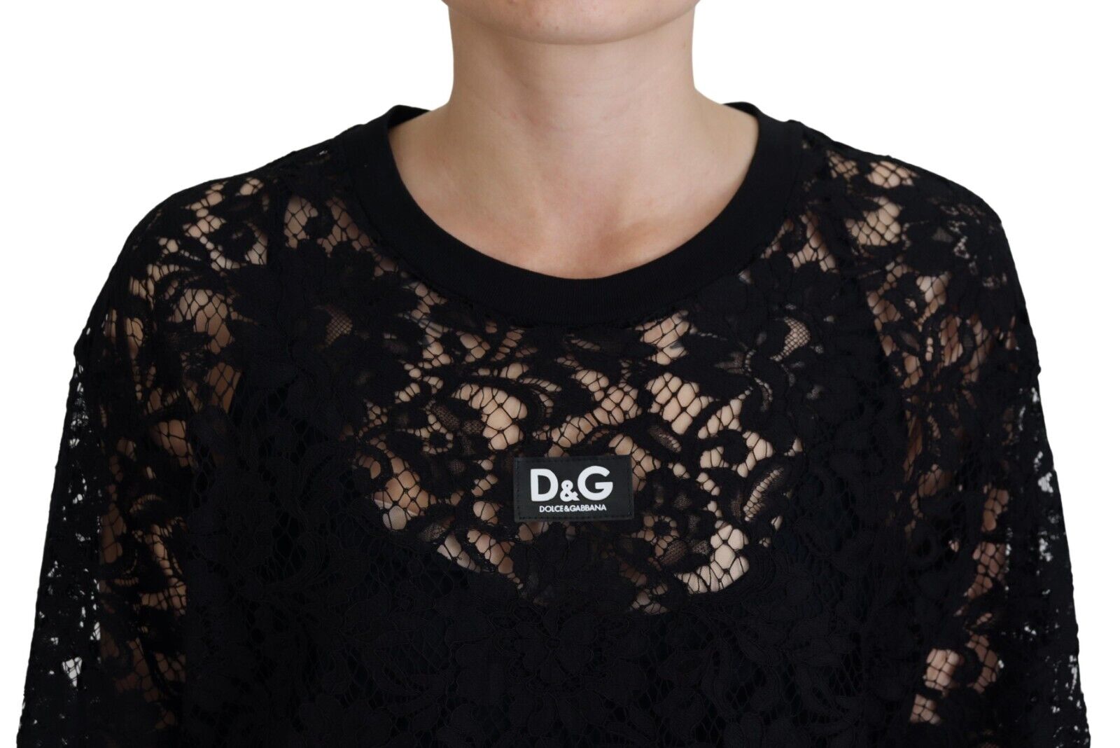 Dolce & Gabbana Black Floral Lace Cotton Shift Mini Dress by Dolce & Gabbana