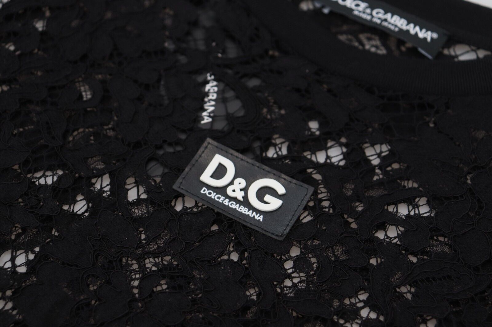 Dolce & Gabbana Black Floral Lace Cotton Shift Mini Dress by Dolce & Gabbana
