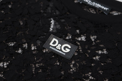 Dolce & Gabbana Black Floral Lace Cotton Shift Mini Dress by Dolce & Gabbana