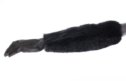 Gants élégants en fourrure de castor Dolce &amp; Gabbana, longueur coude