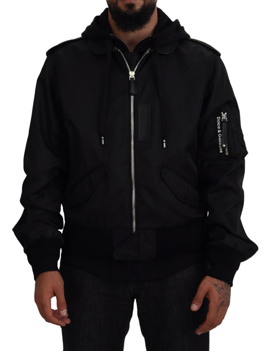 Dolce &amp; Gabbana - Veste bomber à capuche noire élégante