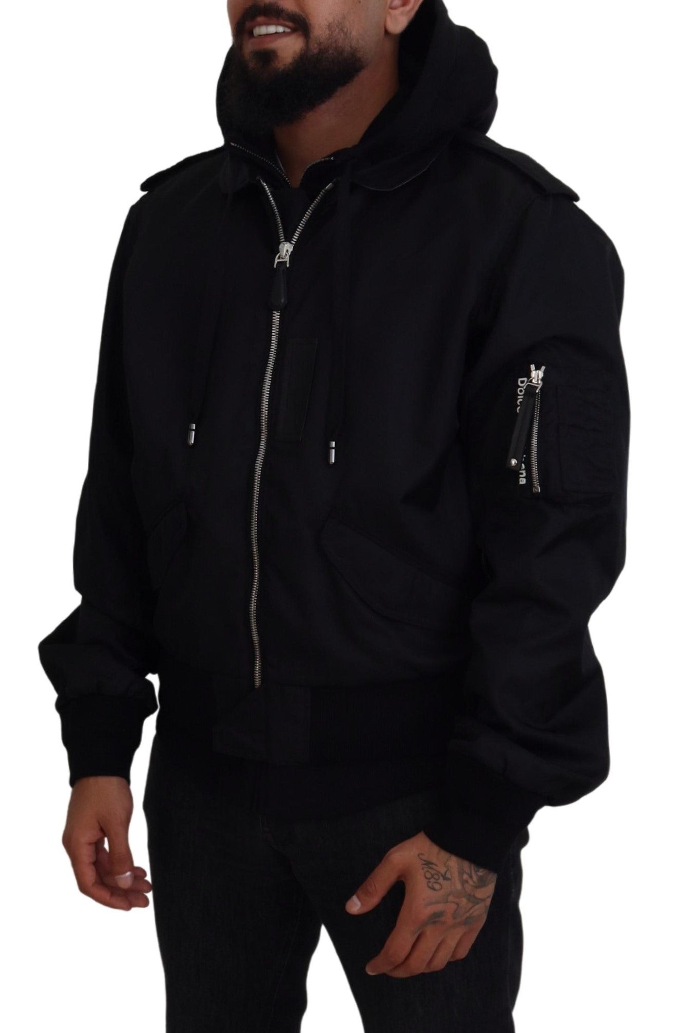 Dolce &amp; Gabbana - Veste bomber à capuche noire élégante