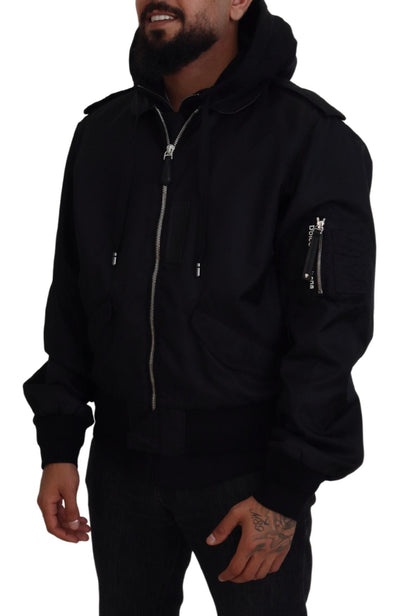 Dolce &amp; Gabbana - Veste bomber à capuche noire élégante