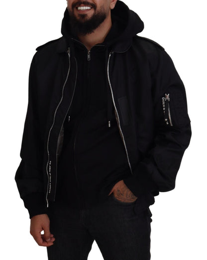 Dolce &amp; Gabbana - Veste bomber à capuche noire élégante