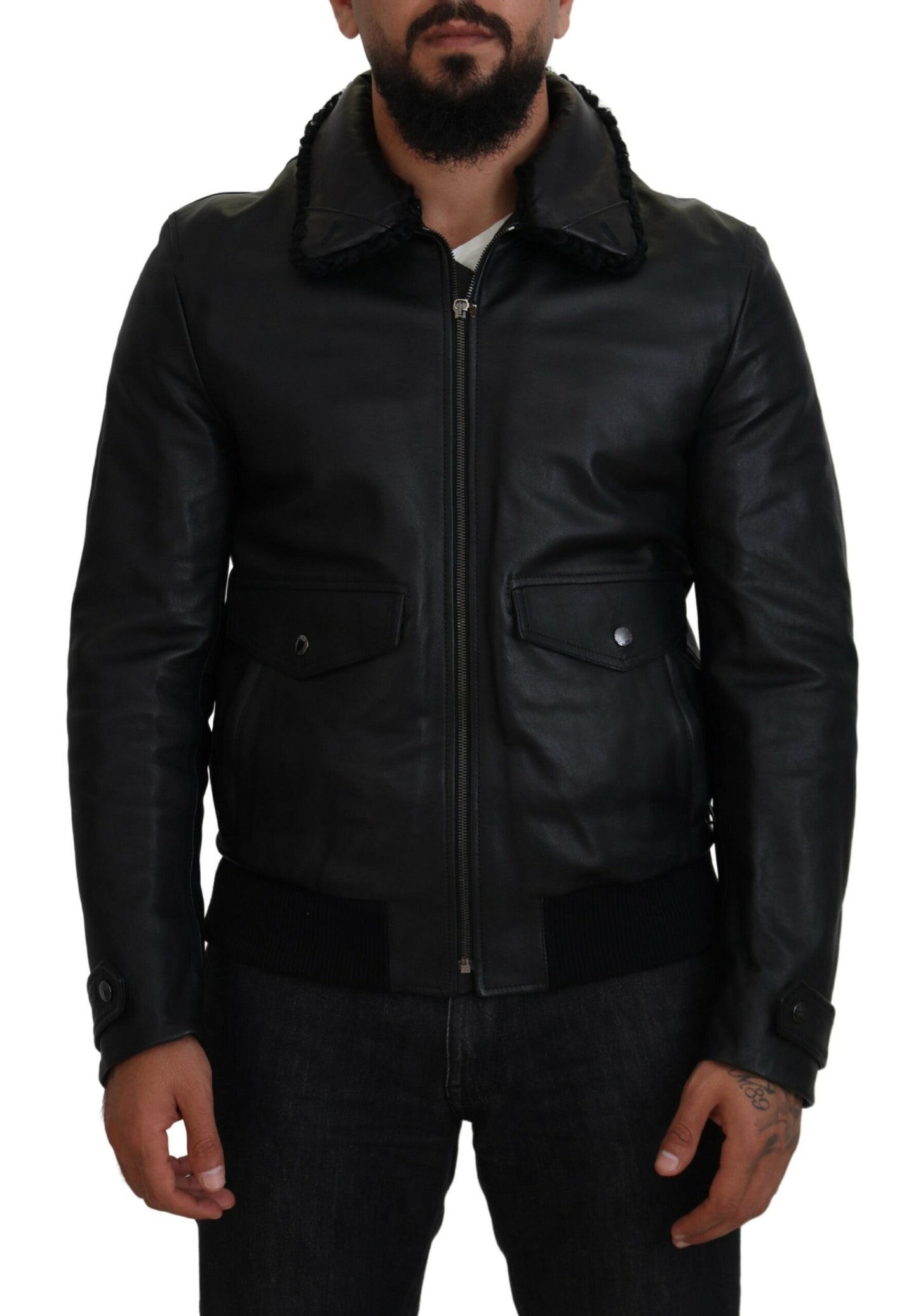 Veste chic en cuir noir doublée de soie Dolce &amp; Gabbana