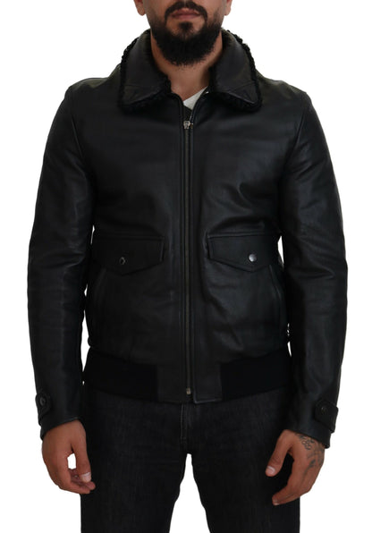 Veste chic en cuir noir doublée de soie Dolce &amp; Gabbana