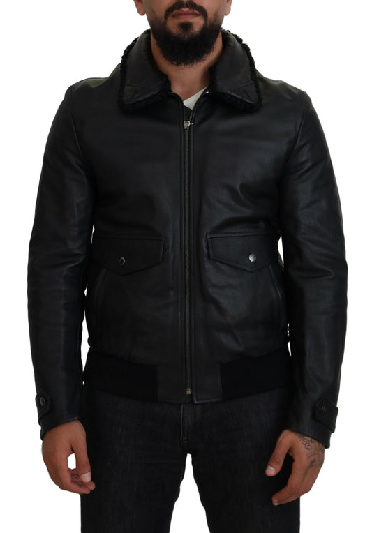 Veste chic en cuir noir doublée de soie Dolce &amp; Gabbana