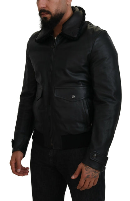 Veste chic en cuir noir doublée de soie Dolce &amp; Gabbana