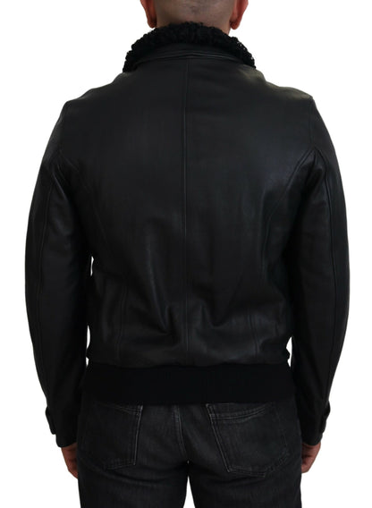 Veste chic en cuir noir doublée de soie Dolce &amp; Gabbana
