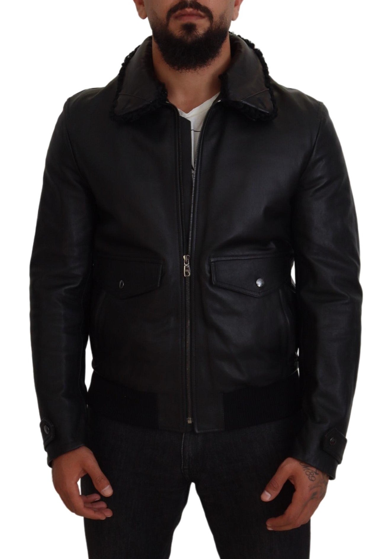 Veste chic en cuir noir doublée de soie Dolce &amp; Gabbana