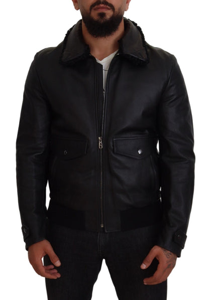 Veste chic en cuir noir doublée de soie Dolce &amp; Gabbana