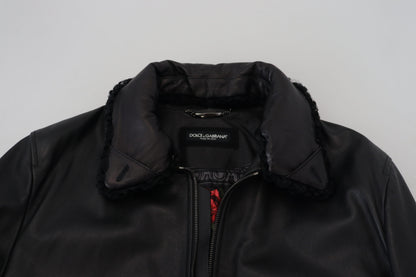 Veste chic en cuir noir doublée de soie Dolce &amp; Gabbana