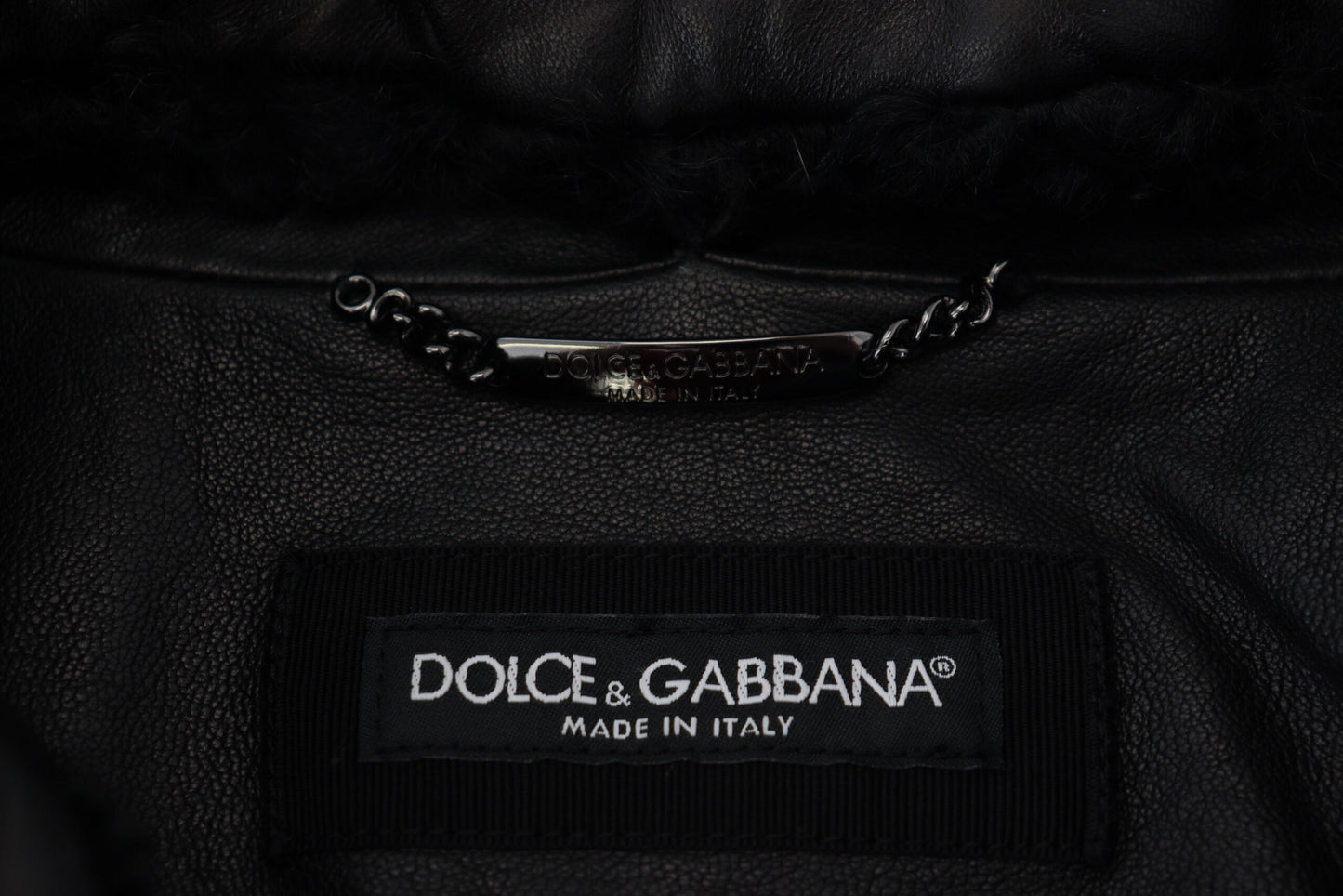 Veste chic en cuir noir doublée de soie Dolce &amp; Gabbana