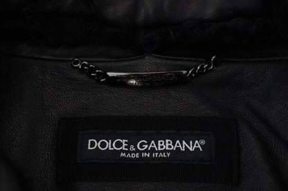 Veste chic en cuir noir doublée de soie Dolce &amp; Gabbana