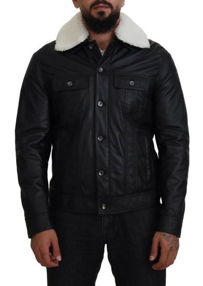 Dolce &amp; Gabbana Élégant blouson aviateur en cuir noir