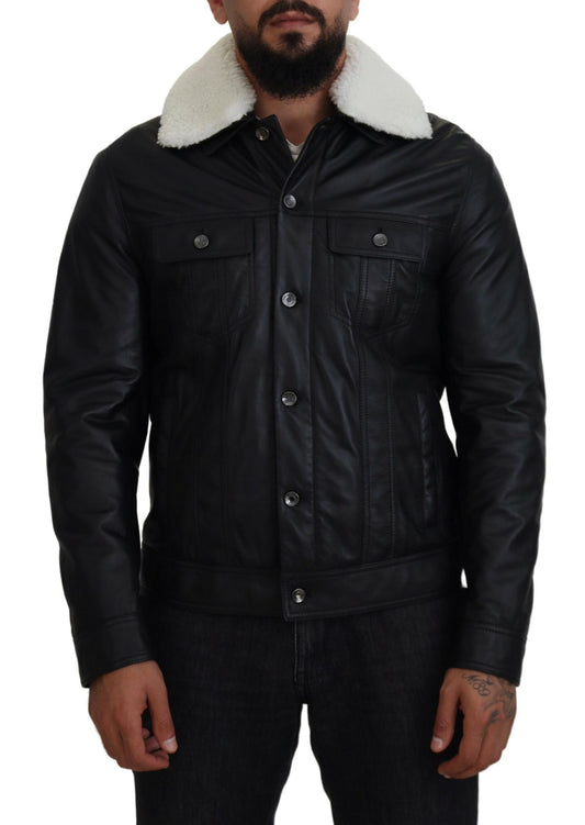 Dolce &amp; Gabbana Élégant blouson aviateur en cuir noir