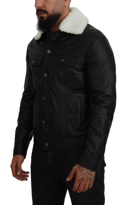 Dolce &amp; Gabbana Élégant blouson aviateur en cuir noir