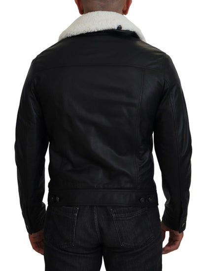 Dolce &amp; Gabbana Élégant blouson aviateur en cuir noir