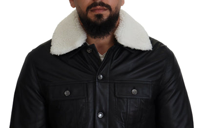 Dolce &amp; Gabbana Élégant blouson aviateur en cuir noir
