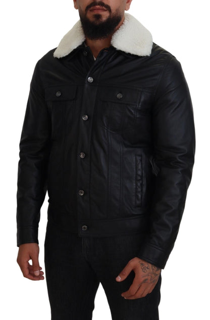 Dolce &amp; Gabbana Élégant blouson aviateur en cuir noir