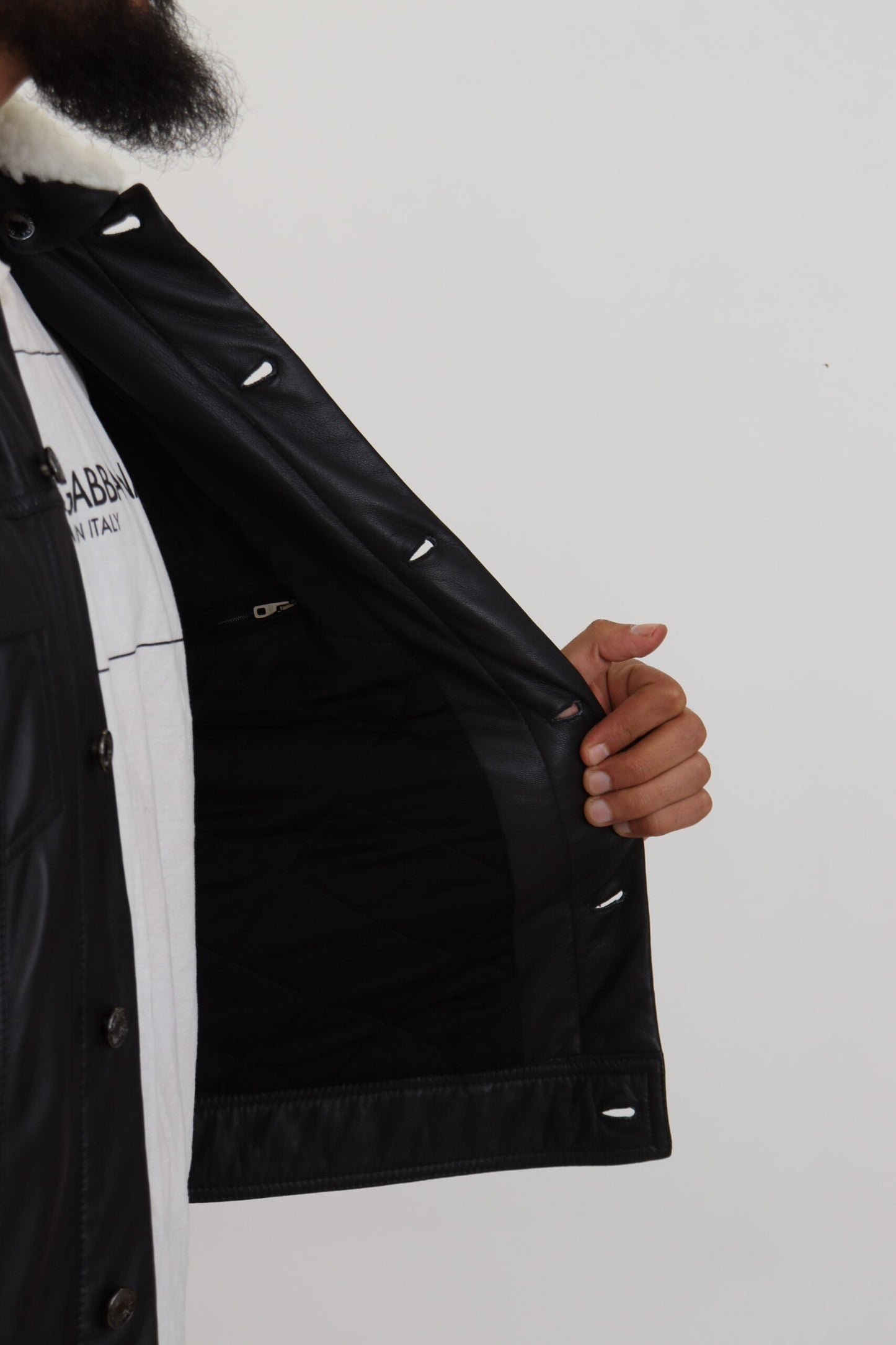 Dolce &amp; Gabbana Élégant blouson aviateur en cuir noir