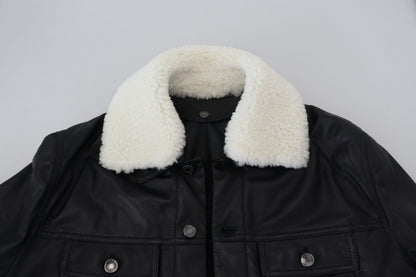 Dolce &amp; Gabbana Élégant blouson aviateur en cuir noir