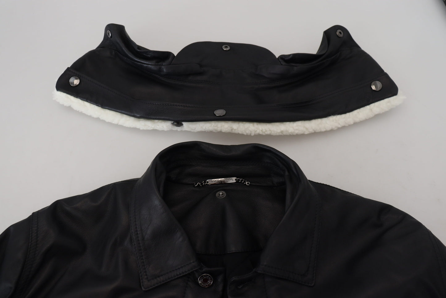Dolce &amp; Gabbana Élégant blouson aviateur en cuir noir