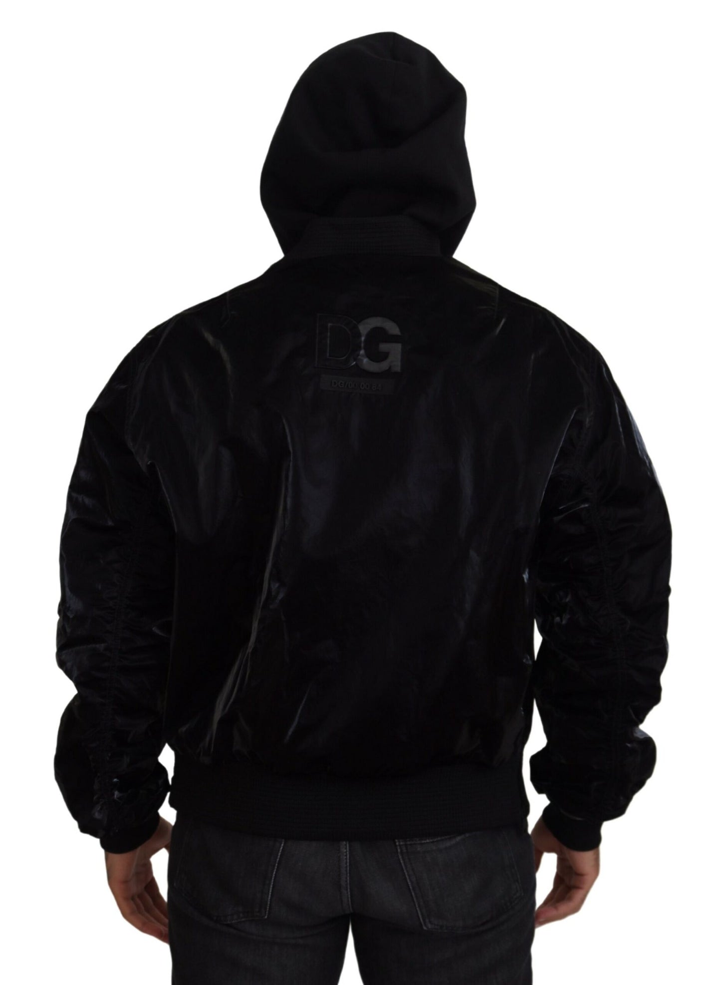Dolce &amp; Gabbana Élégant blouson aviateur noir à capuche