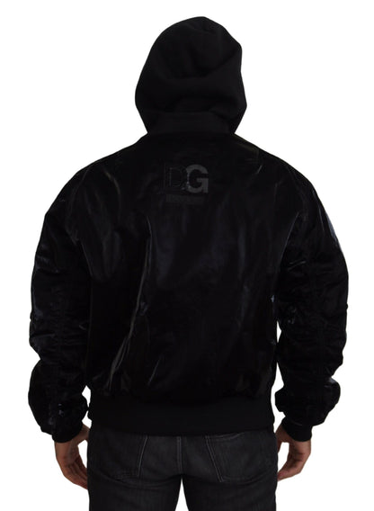 Dolce &amp; Gabbana Élégant blouson aviateur noir à capuche