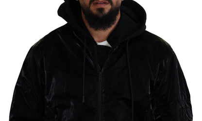 Dolce &amp; Gabbana Élégant blouson aviateur noir à capuche