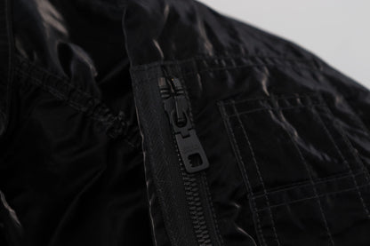 Dolce &amp; Gabbana Élégant blouson aviateur noir à capuche