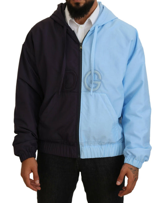 Veste à capuche bleue élégante Dolce &amp; Gabbana - Fermeture éclair intégrale