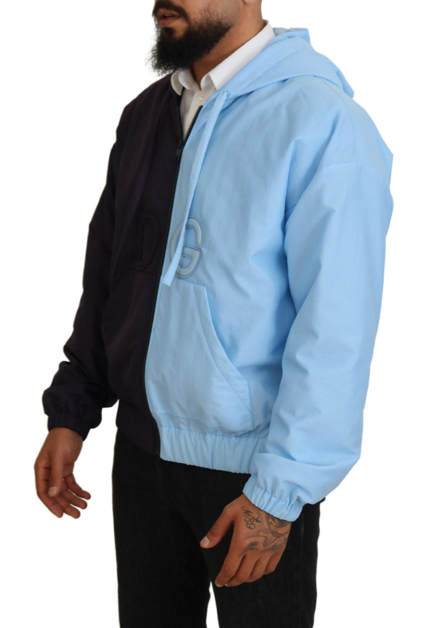 Veste à capuche bleue élégante Dolce &amp; Gabbana - Fermeture éclair intégrale