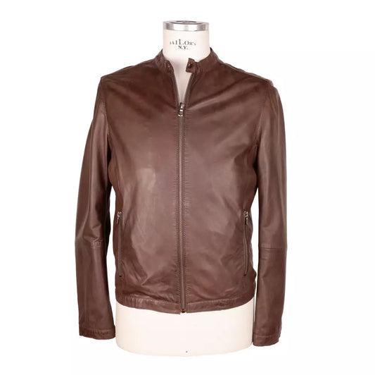 Veste élégante en cuir marron avec col à pression Emilio Romanelli