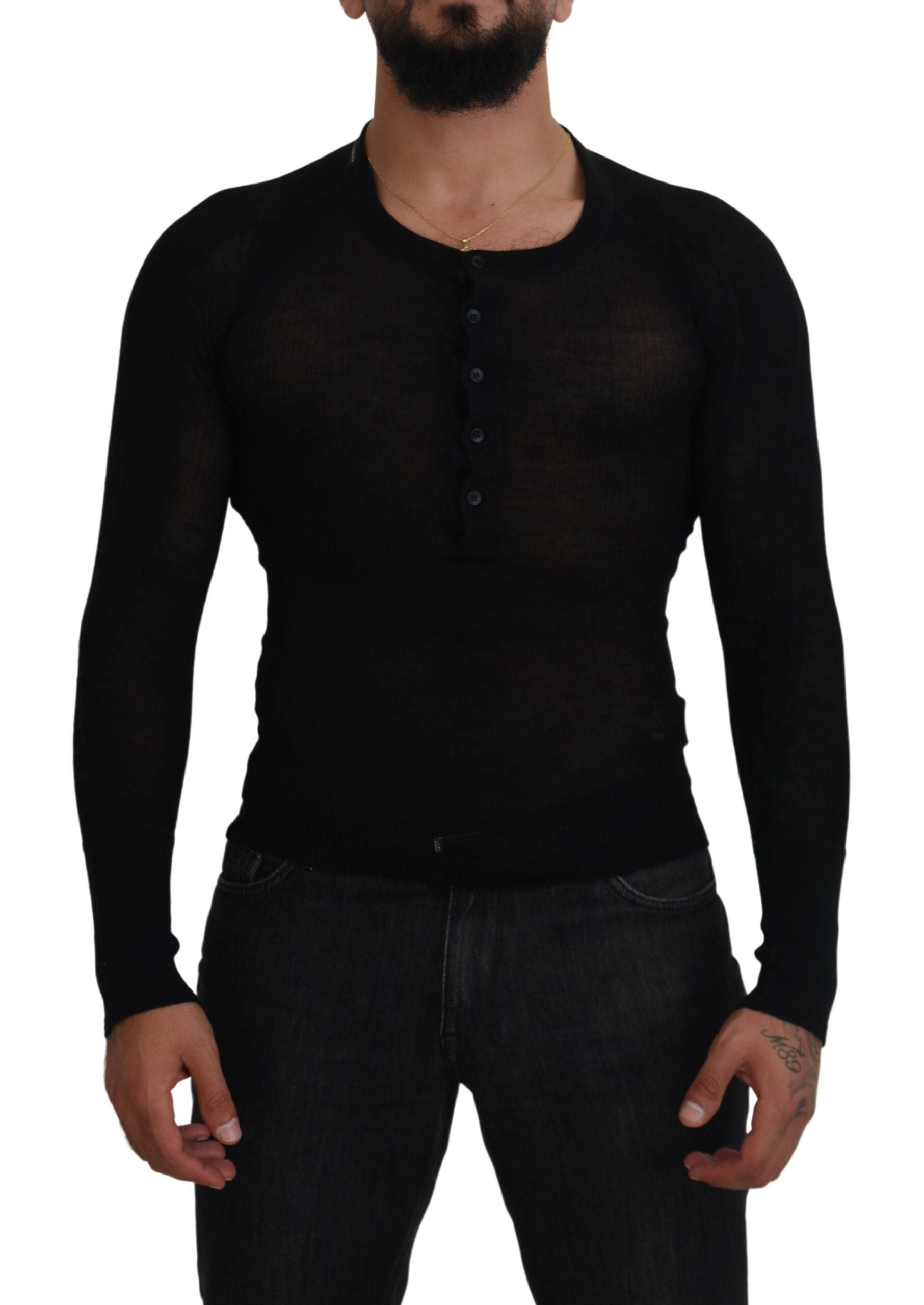 Dolce & Gabbana Black Cashmere Button Pullover Sweater by Dolce & Gabbana