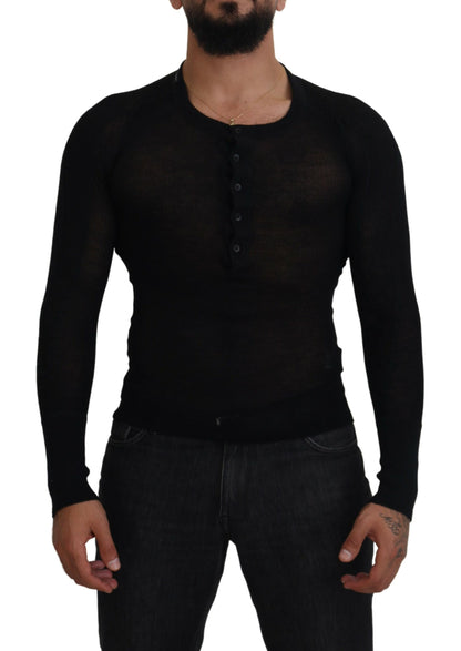 Dolce & Gabbana Black Cashmere Button Pullover Sweater by Dolce & Gabbana