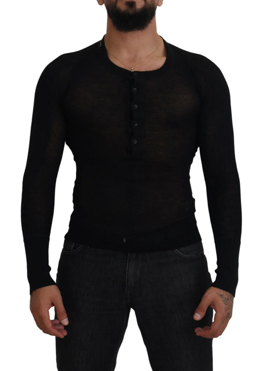 Dolce & Gabbana Black Cashmere Button Pullover Sweater by Dolce & Gabbana