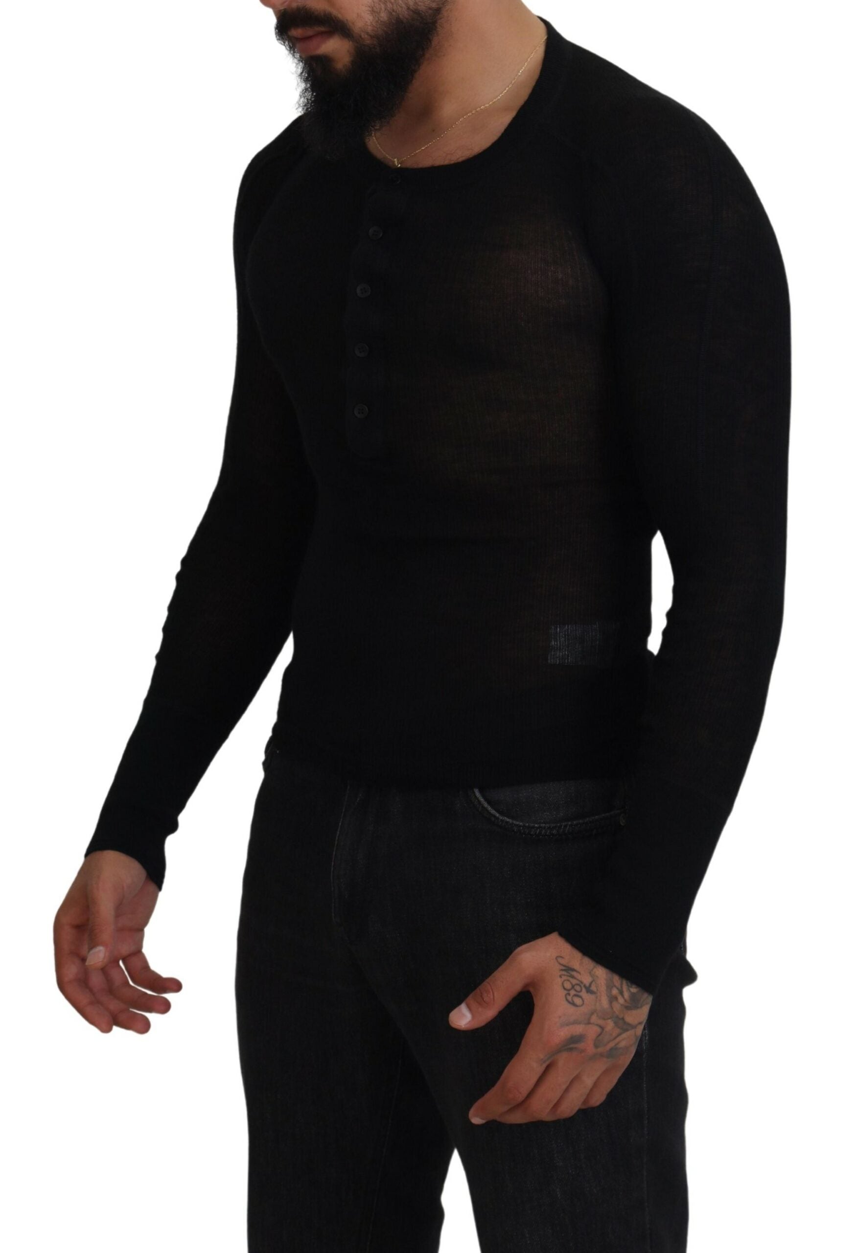 Dolce & Gabbana Black Cashmere Button Pullover Sweater by Dolce & Gabbana