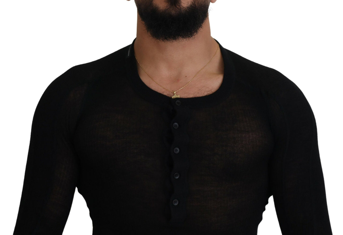 Dolce & Gabbana Black Cashmere Button Pullover Sweater by Dolce & Gabbana