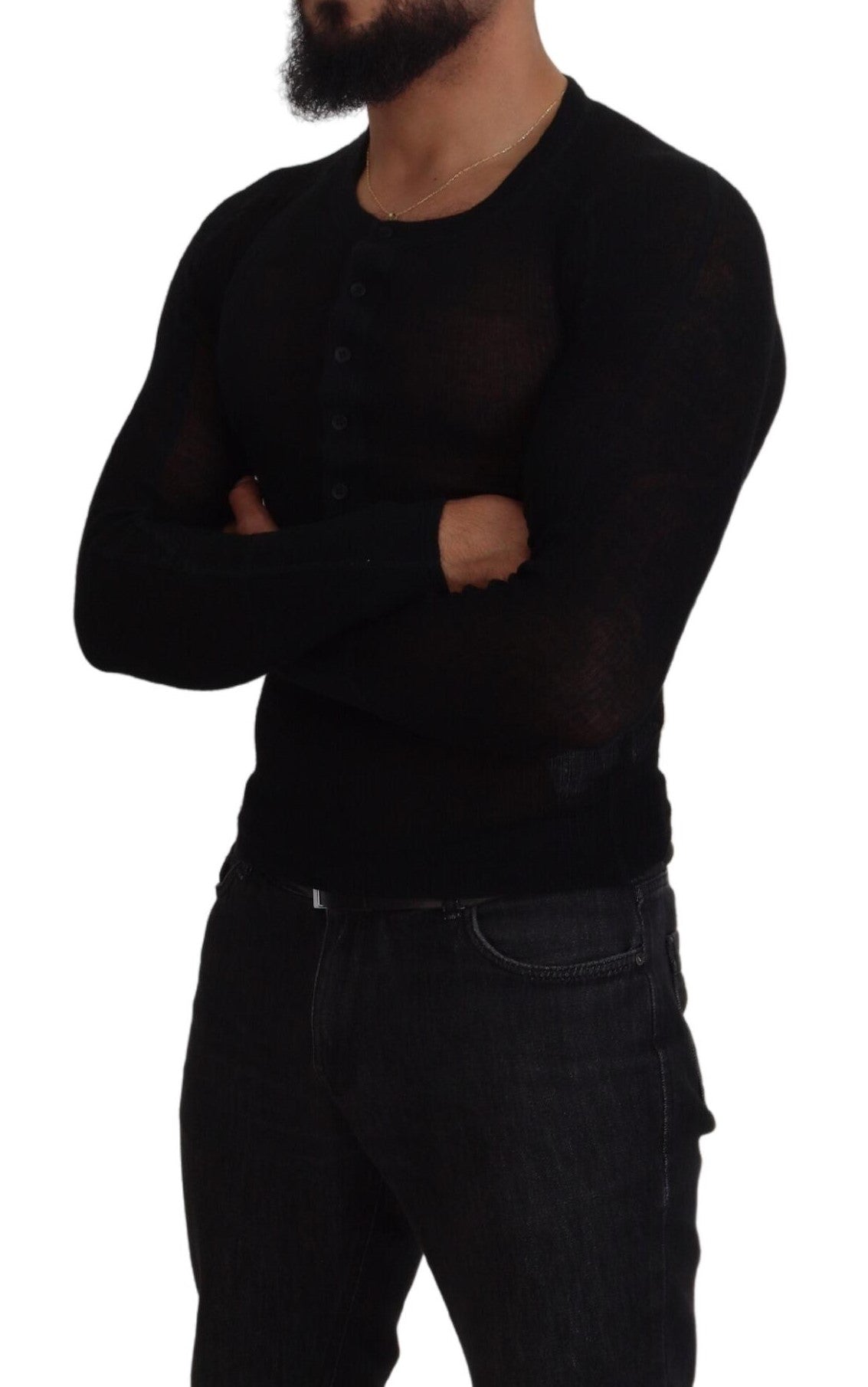 Dolce & Gabbana Black Cashmere Button Pullover Sweater by Dolce & Gabbana