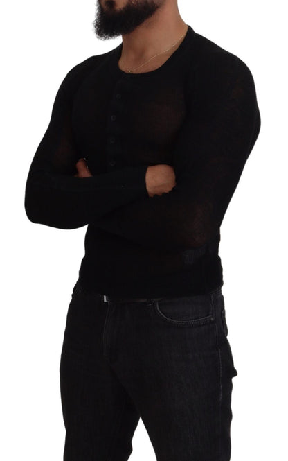 Dolce & Gabbana Black Cashmere Button Pullover Sweater by Dolce & Gabbana